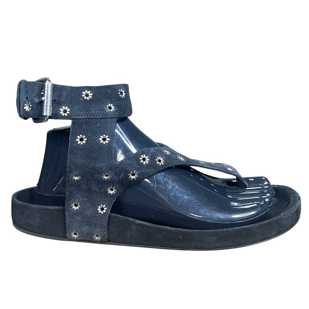 Isabel Marant Studded Black Leather Ankle Strap Sandals Size 39 US 9